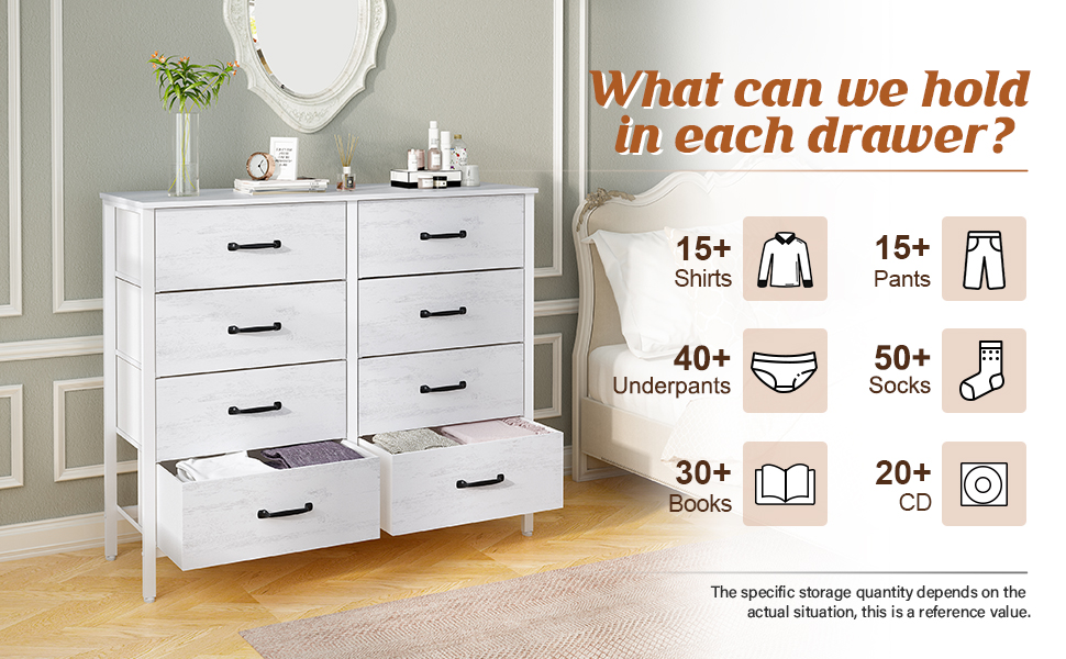 LYNCOHOME Dresser with Drawers, Fabric Chest of Drawers, TV Stand Sideboard with 6 Fabric Drawers, Storage Cabinet Bedroom Chest of Drawers Kitchen Organizer Furniture for Office Hallway (White-4*2l-uk)