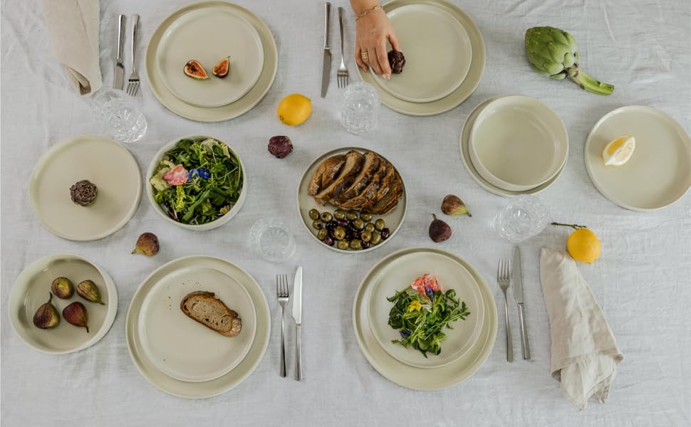 Igunga Stoneware Dinnerware Set - 12 Piece Set for 4 | Reactive Glaze Beige Tableware - Handcrafted Premium Quality