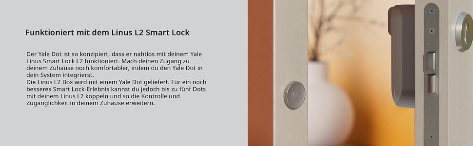 Розумний дверний замок Yale Dot, сріблястий, безключовий доступ через смартфон, віддалене (роз)блокування, сумісний з Yale Linus Smart Lock L2, керування через Yale Home App