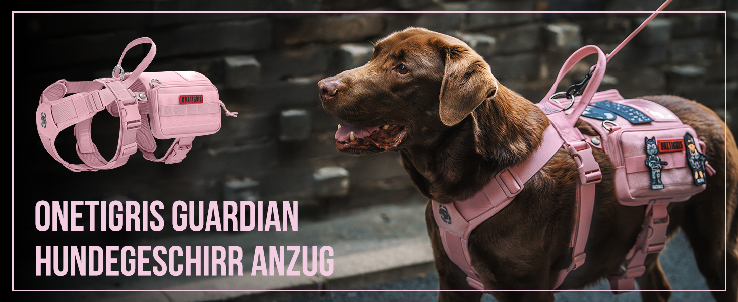 Нашийник для собак OneTigris Guardian з міцною металевою фурнітурою та великою кишенею, рожевий, M