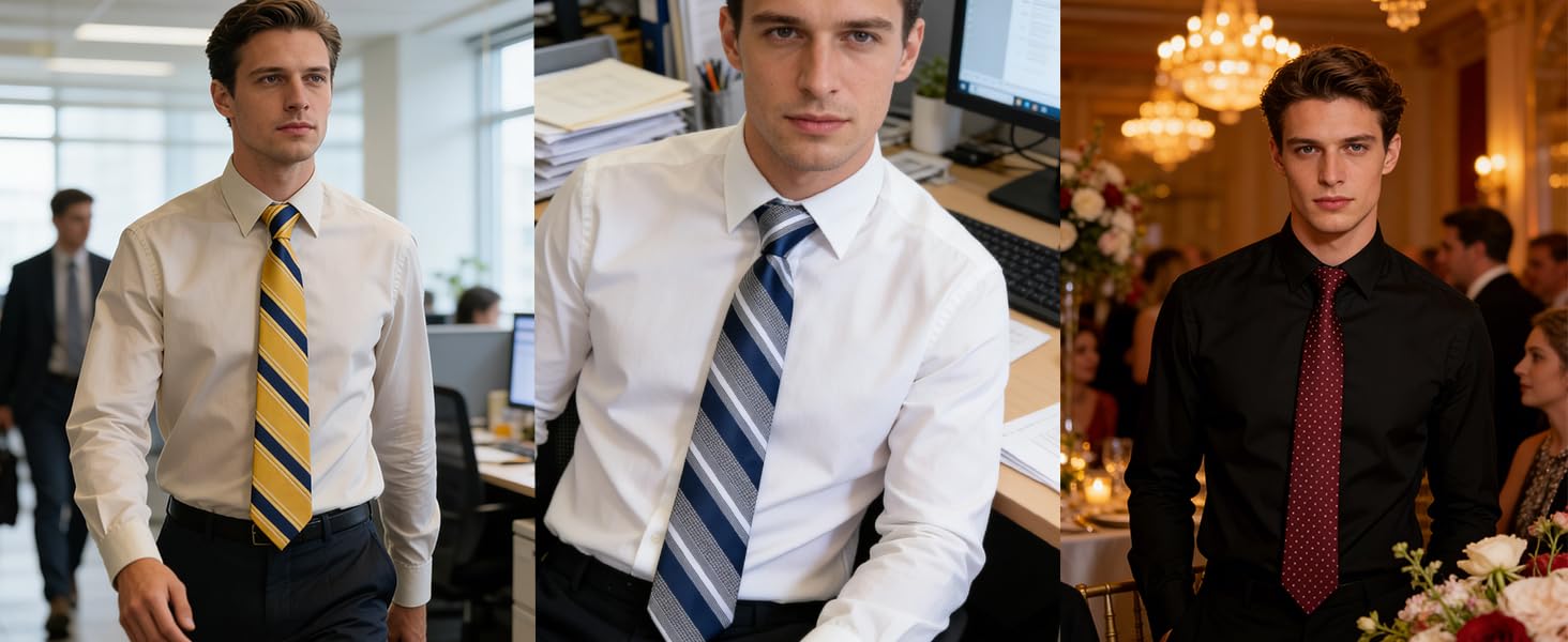 Набір краваток чоловічий DiBanGu з шовковим смугастим та клітинчастим візерунком, з кишеньковим хустинкою, краватковою застібкою та манжетонами (синій та золотий)