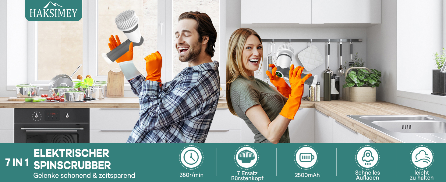 Електрична щітка для прибирання, бездротовий скрубер Power Spin з 7 насадками, 2 швидкості. Ідеально для плитки, душових кабін, скла та ванної кімнати