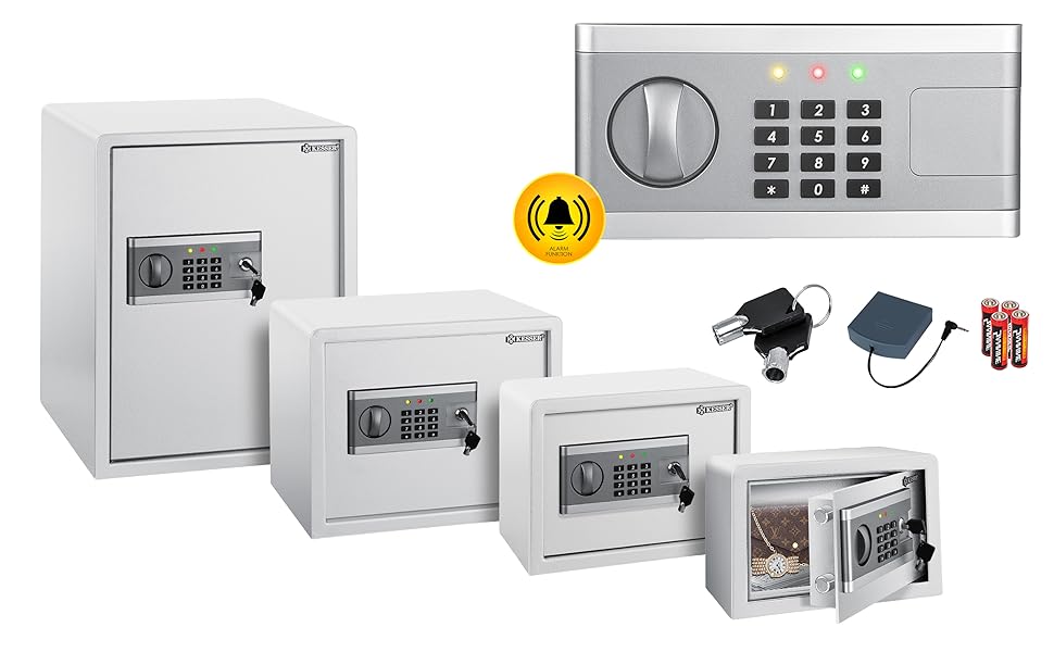 Електронний сейф KESSER® 35x25x25 см з батарейним відсіком, подвійним замком, освітленням, для підлоги/стіни (срібний, L)