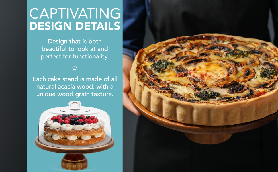 Підставка для тортів HEFTMAN 25,4 см з куполоподібним кришкою – 2-в-1 антиковзаюча підставка з акації з прозорою кришкою з акрилу для тортів, випічки, сирних дощок – ідеально для дня народження, весілля, святкування