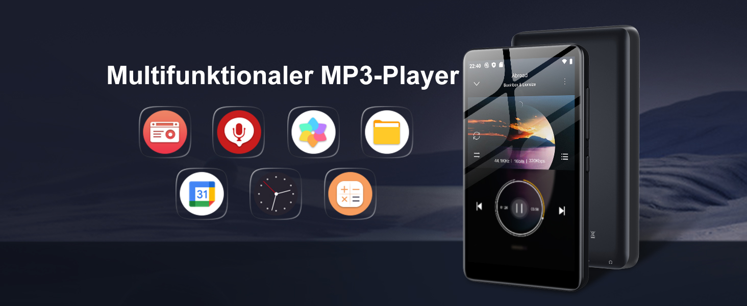 MP3 плеєр 32GB з Bluetooth 5.3, HiFi звук, для дітей, чорний (M9) - портативний музичний плеєр з еквалайзером, FM-радіо, підтримкою TF-карти до 128GB та навушниками