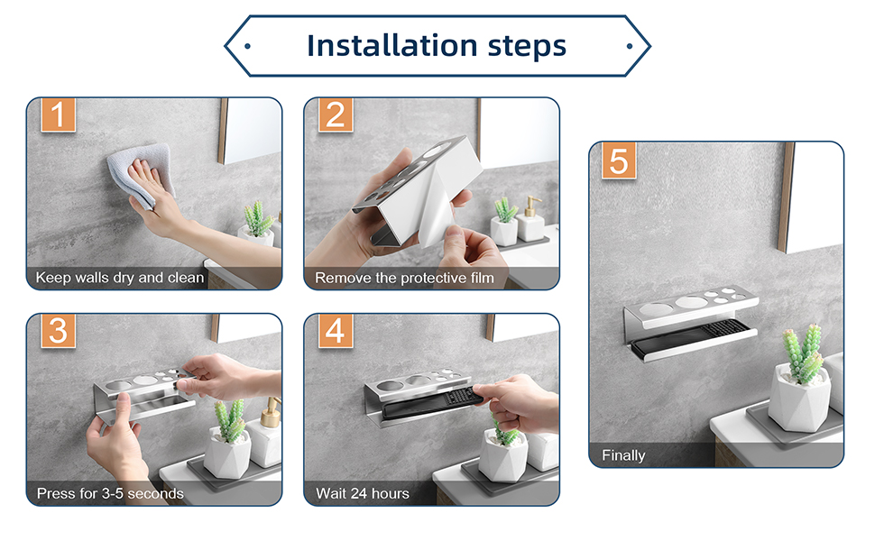 Тримач для електричної зубної щітки, нержавіюча сталь, настінний, без свердління (сріблястий)