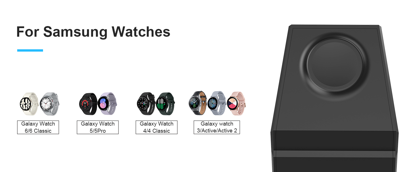 Зарядний пристрій NANAMI 3-в-1 для Samsung Galaxy Watch, Buds та смартфонів S25, S24, S23, Z Flip, Z Fold (чорний)