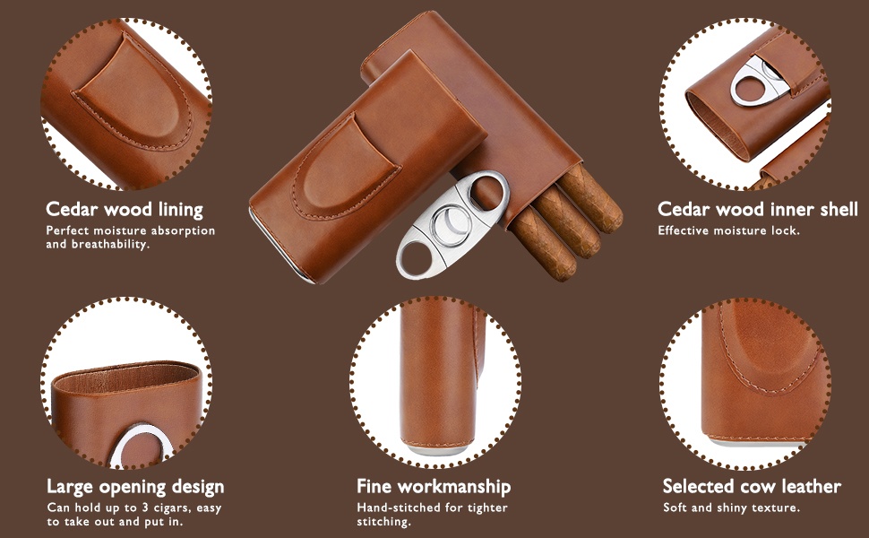 Вишуканий футляр для сигар з кедрової деревини - дорожній кейс, різак для сигар, гумодор, чохол (колір: коричневий)
