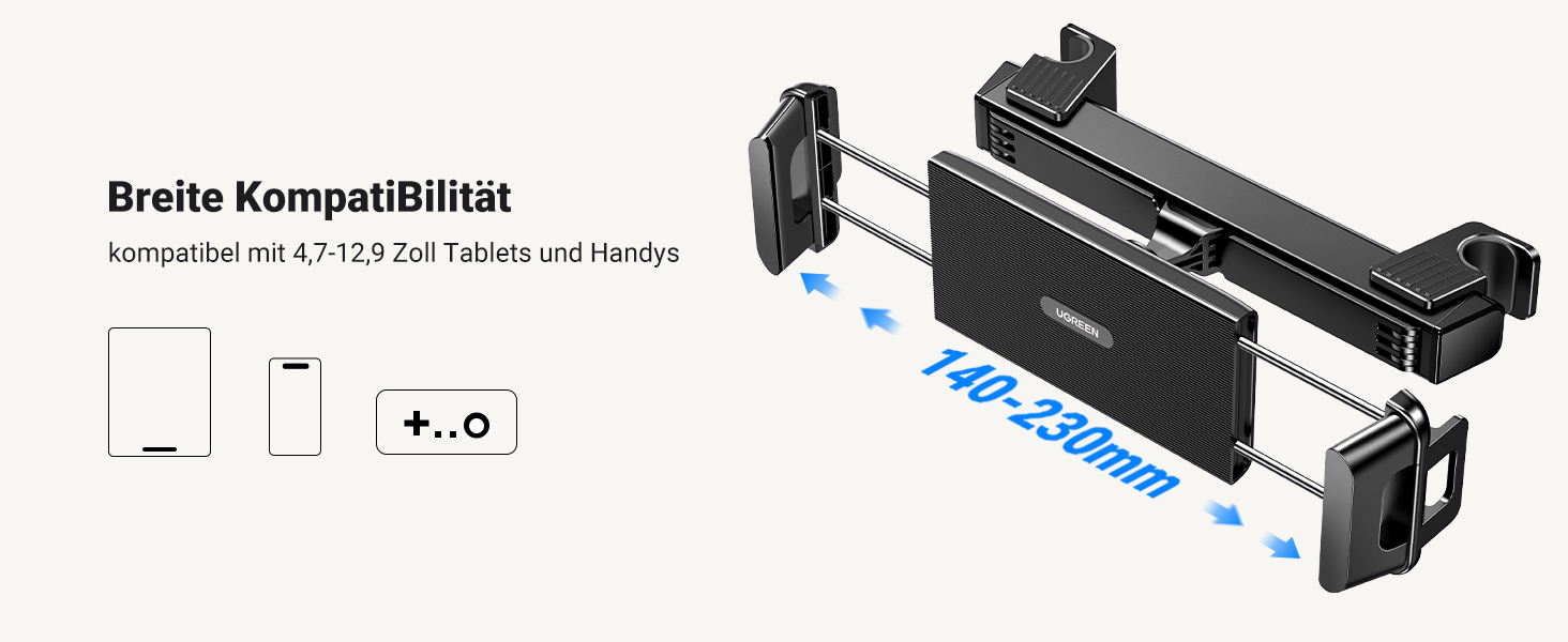 Утримувач для планшета UGREEN в авто, 360° обертання, регульований, універсальний, сумісний з 4.7-12.9 дюймів