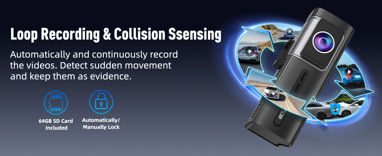 Автомобільний відеореєстратор 3-в-1 (передній, внутрішній та задній), 4K+1080P+1080P, 5GHz WiFi, IPS екран 3.16