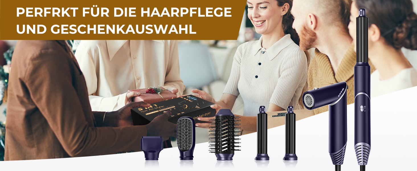 Фен-стайлер 6 в 1 для волосся, Airstyler Set, автоматичний локонів, термощітка, фен, мультистайлер для жінок, чорний (золотий)