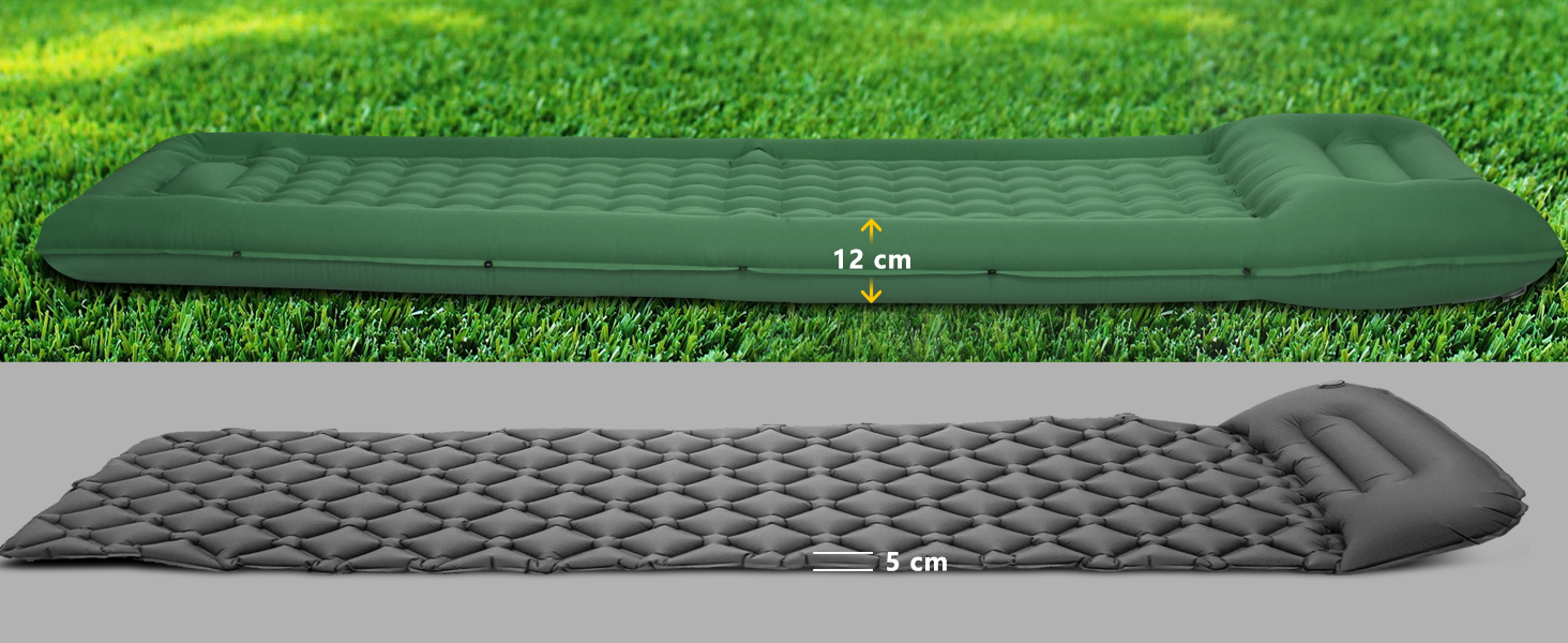 Isomatte ORIEVIR для кемпінгу та подорожей: товста 12 см, з подушкою та насосом, ультралегка, зелена