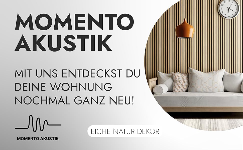 Акустична панель Momento з натурального дуба 240x50 см, 3D ламелі для шумоізоляції стін, колір дуб натуральний, чорний фліс (Made in Germany)