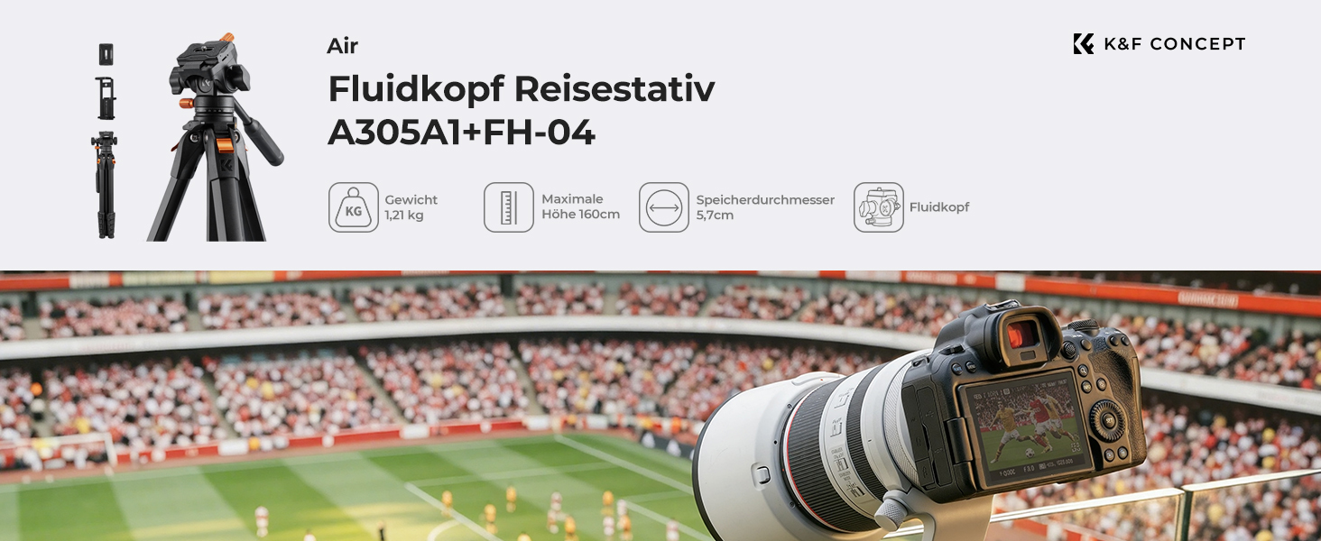 Алюмінієвий штатив для камери та смартфона K&F Concept з гідравлічною головою, висота 162 см, навантаження до 10 кг, дорожній трипод для планшета та телефону