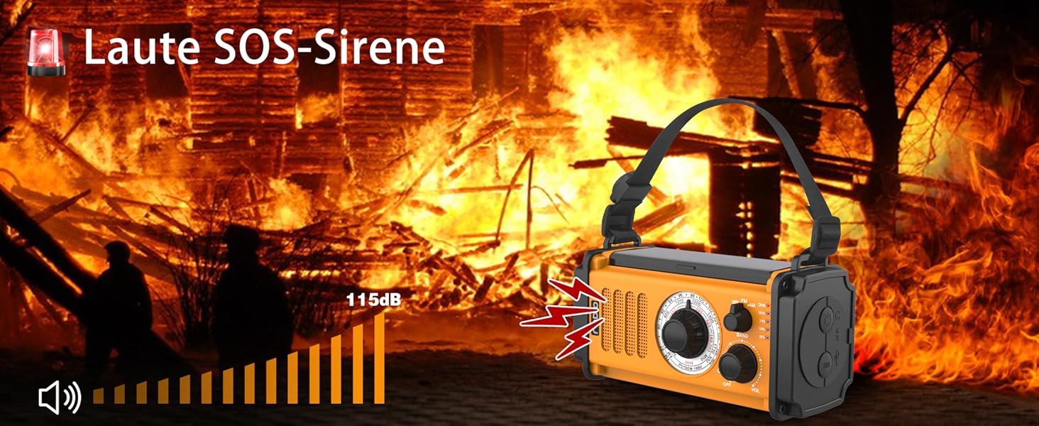 Радіоприймач на сонячній батареї та з ручним генератором 13000mAh, AM/FM, USB-зарядка, ліхтар 800LM, компас, SOS-сигнал, помаранчевий | Аварійний комплект для виживання