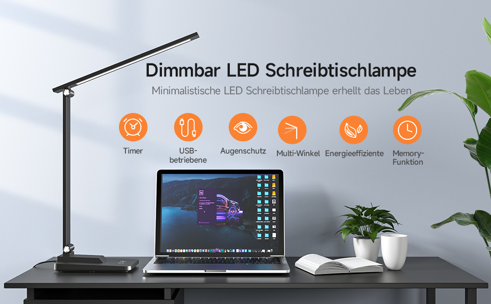 Стійлампа LED з 15 режимами денного світла, 1000LM, регульована яскравість, чорна