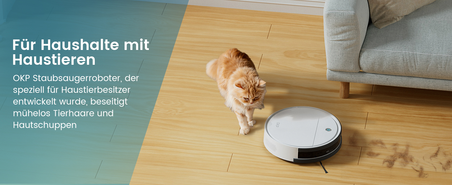 Робот-пилосос OKP з функцією миття, 2100Pa, K5B, для видалення шерсті тварин, з базою для зарядки, сумісний з Alexa та керуванням через додаток/пульт