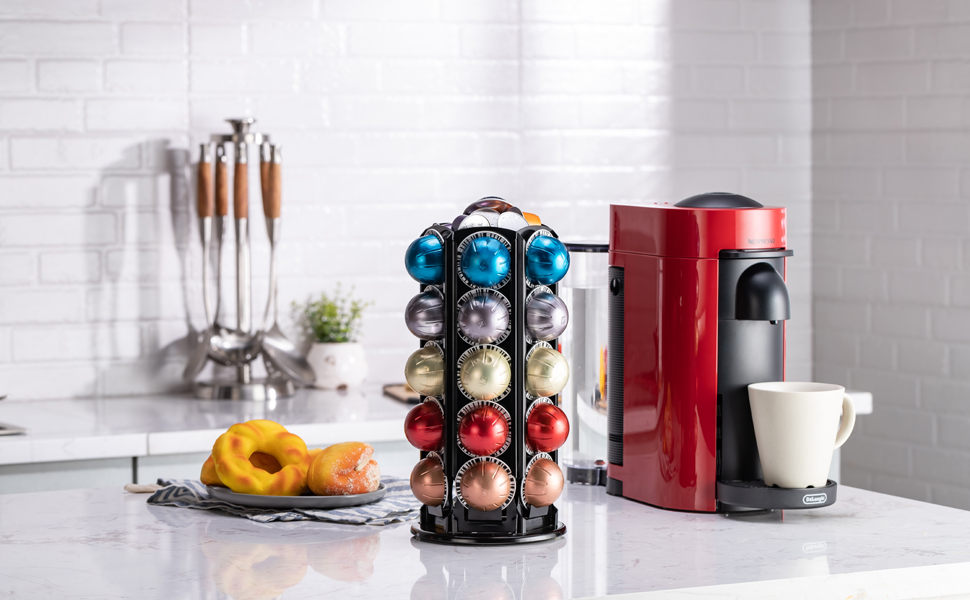 Тримач для капсул кави Bagoo Karussell для Nespresso Vertuo Line з центральним сховищем для додаткових капсул Nespresso Vertuo (40+)