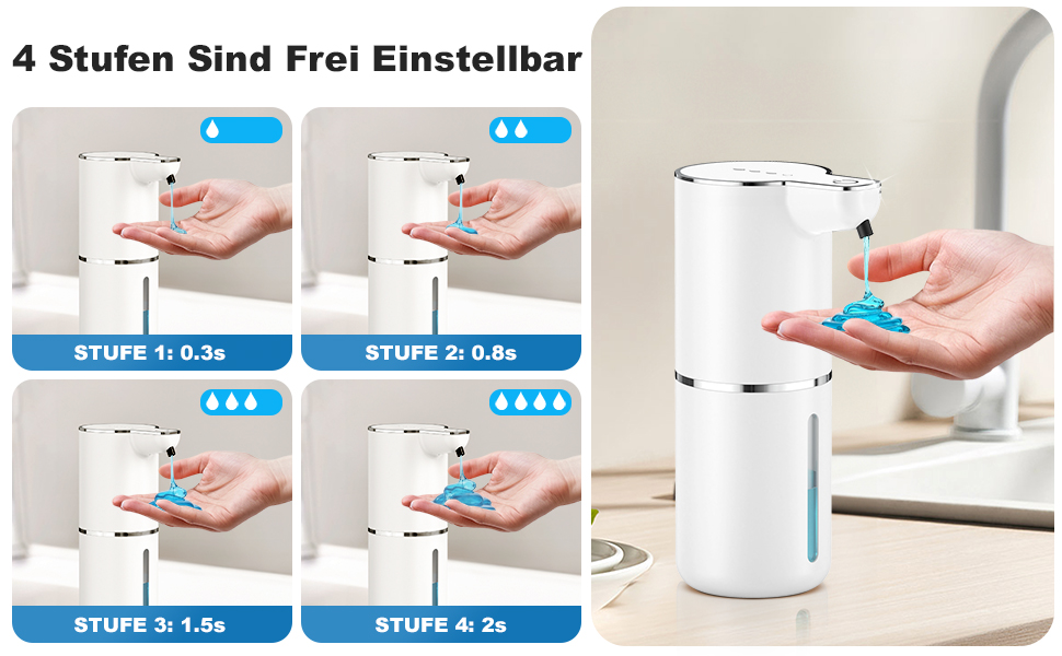 Автоматичний диспенсер для мила з датчиком, настінний, USB, 4 рівня, білий - для кухні, ванної, школи