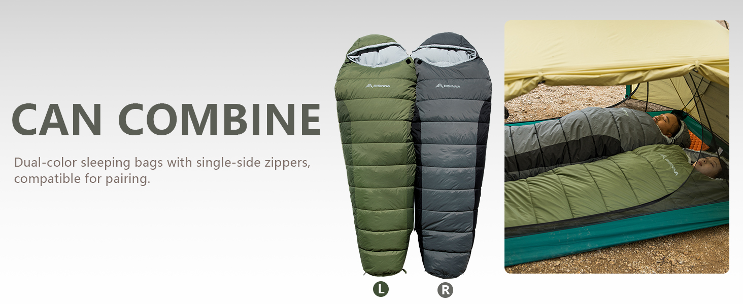 Сплячий мішок BISINNA Mumienschlafsack -10°C - 5°C [400GSM] для туризму, кемпінгу та подорожей, сірий