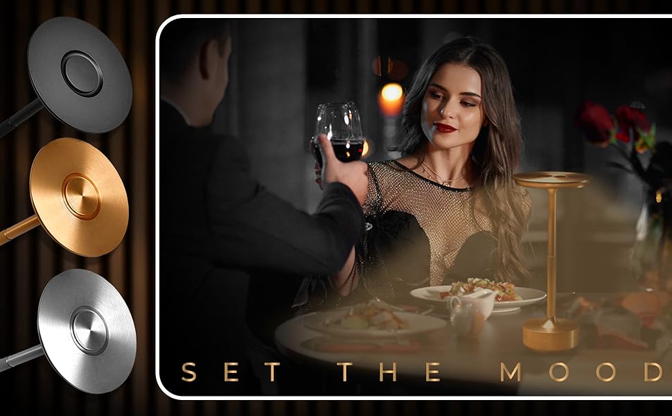 Настільна світлодіодна лампа ELYSIA з акумулятором, диммер, бездротова, сенсорна, IP54 (внутрішнє/зовнішнє), тепле світло (2200K-2700K-3200K), USB-C, алюміній, золота