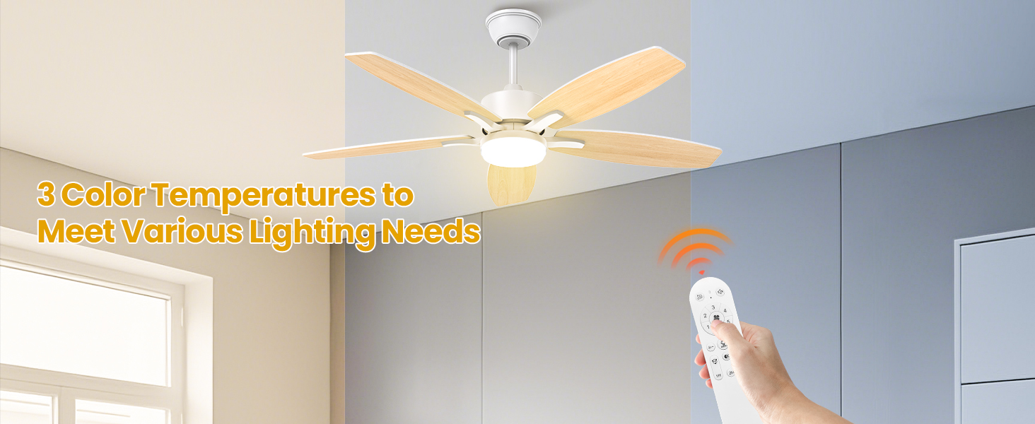 Стелянка вентилятор 106 см з підсвіткою, двосторонні лопаті, тихий вентилятор з LED-лампою та пультом керування, для спальні/вітальні, DC мотор, штанга світлого дерева