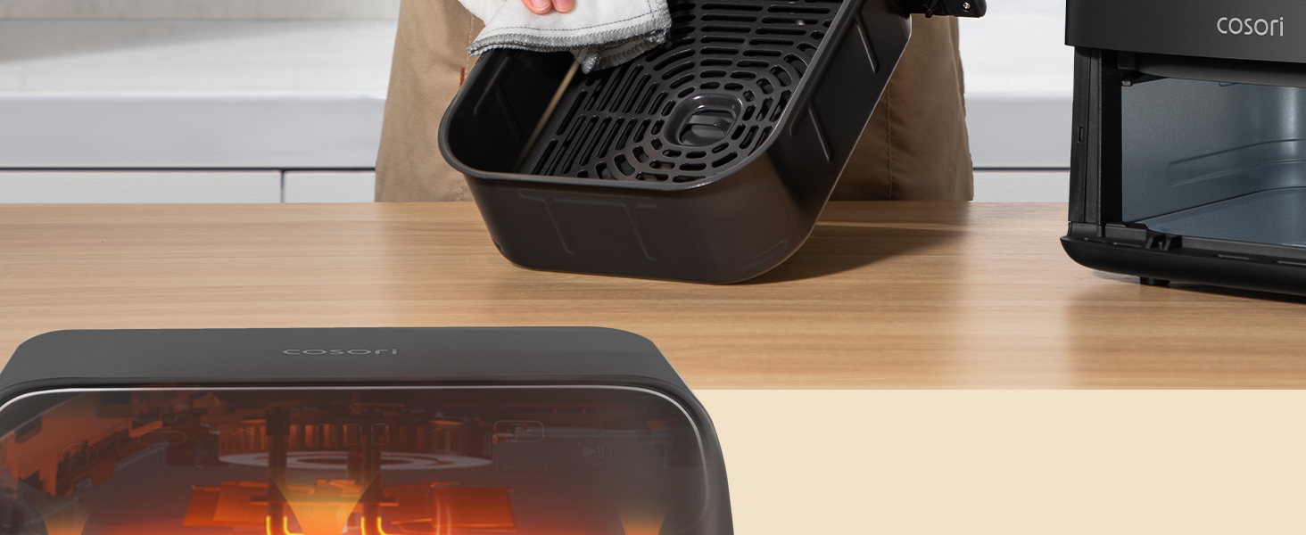 COSORI Airfryer Turbo Tower Compact 8.6L: Фритюрниця з двома камерами, керамічне покриття, 2700W, чорна