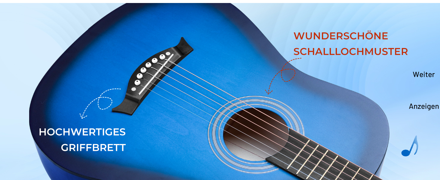 Акустична гітара CAHAYA 38 дюймів: Комплект для початківців, дітей та дорослих, з чохлом, запасними струнами, каподастром, медіаторами, наклейками на лади, синій CY0354