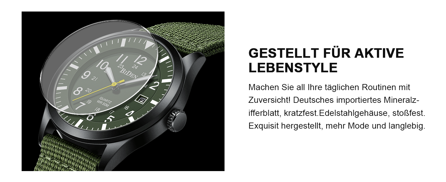 HANPOSH Годинник чоловічий військовий тактичний з датою, водонепроникний 3ATM, кварцовий, з індикатором 12/24 годин (зелений/чорний/зелений)