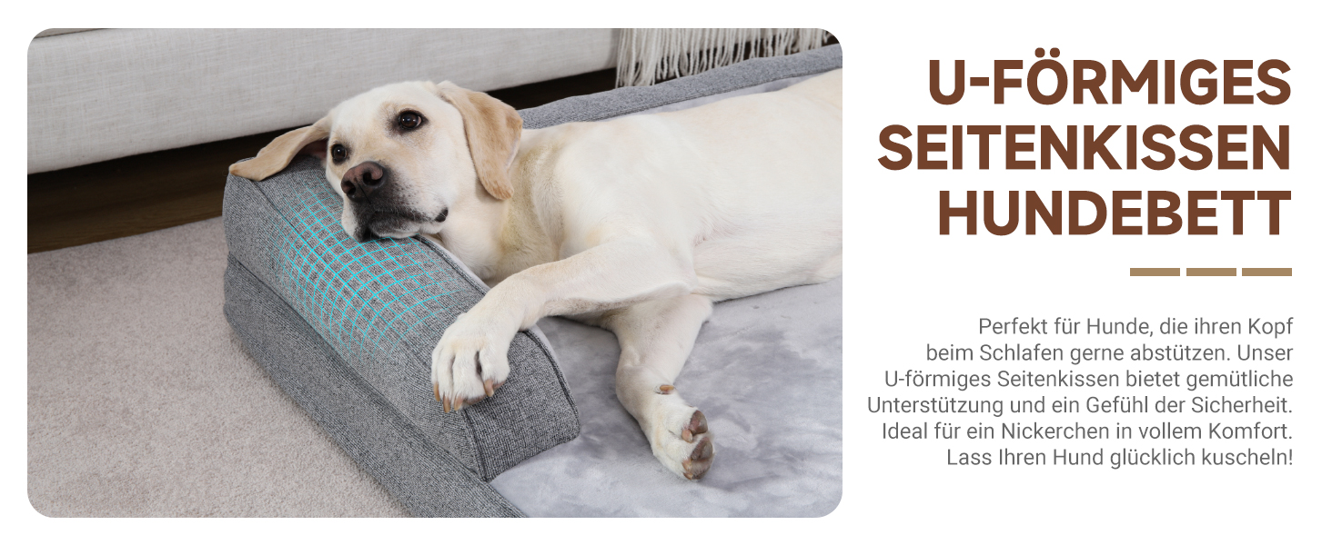 Ортопедичне ліжко для собак KSIIA, великі породи, кошик для собак, знімний та пральний чохол, водонепроникне ліжко для собак з бортиком, неслизьке дно, темно-сірий, 88x55x15 см