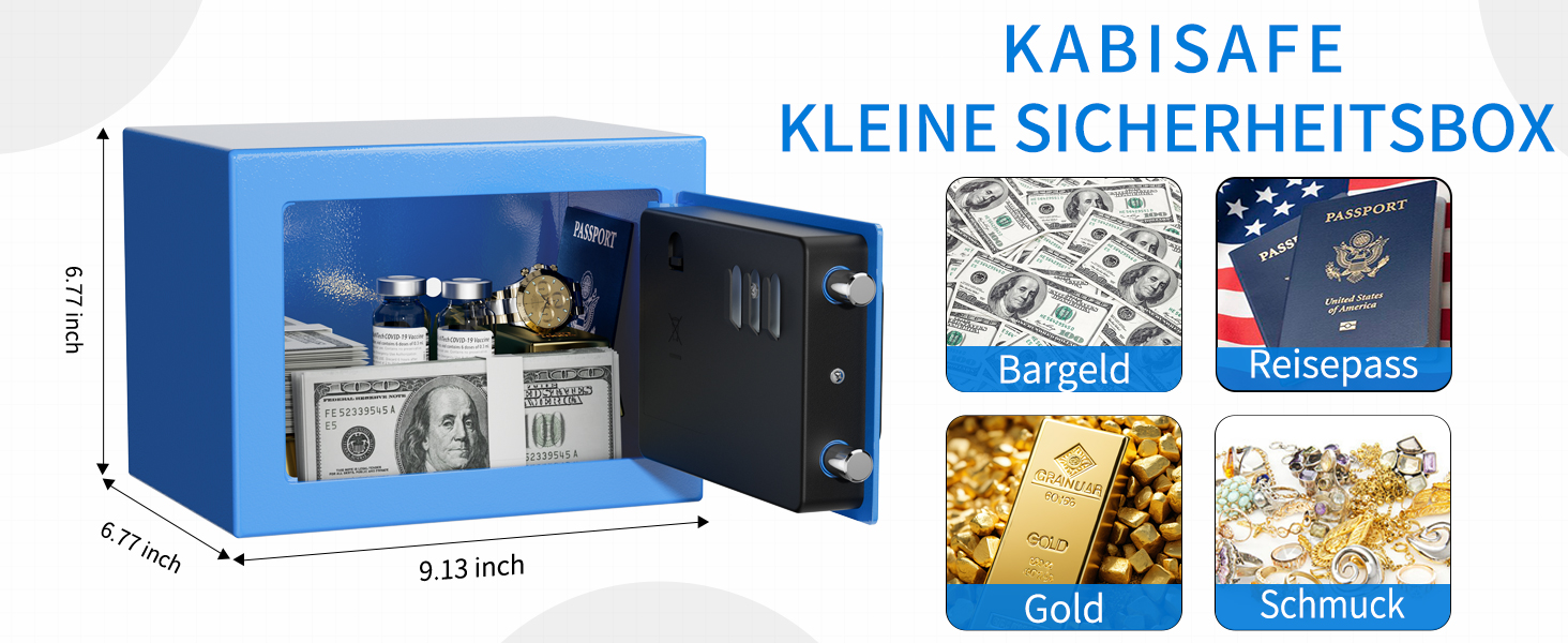 Цифровий мінісейф Safe Tresor на 6,8 л, синій — компактний домашній сейф для документів та цінностей з електронним замком та 2 ключами, 23 x 17 x 17 см