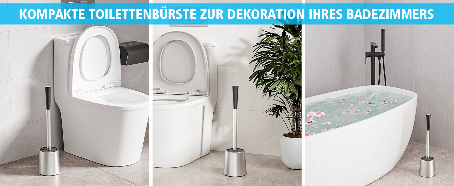 Набір для чищення унітазу FUNPALA з нержавіючої сталі та силікону, 2 насадки, ручка-тримач, сріблястий