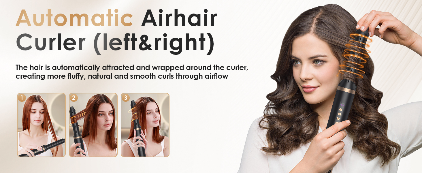 Набір для укладки Journeyside Airstyler: щітка-фен, плойка, випрямляч, 5 насадок, 1000W, чорний та золотий