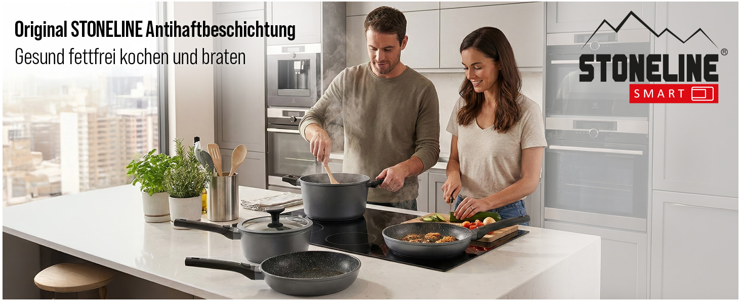 Сковорода гриль STONELINE Smart 28 см з антипригарним покриттям, алюмінієвий литий, зі знімною ручкою, для всіх плит (індукція), сіра