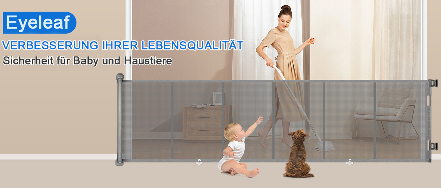 Захисний бар'єр для дитячих воріт, розтяжний 0-150 см, для дітей, котів та собак, внутрішнє та зовнішнє використання (Чорний-150 см)