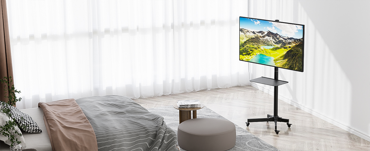 Підставка для телевізора BONTEC на коліщатках для Plasma/LCD/LED телевізорів 23-60 дюймів, регульована по висоті, з підсвічуванням та немаркими колесами, VESA до 400x400, до 40 кг, чорний