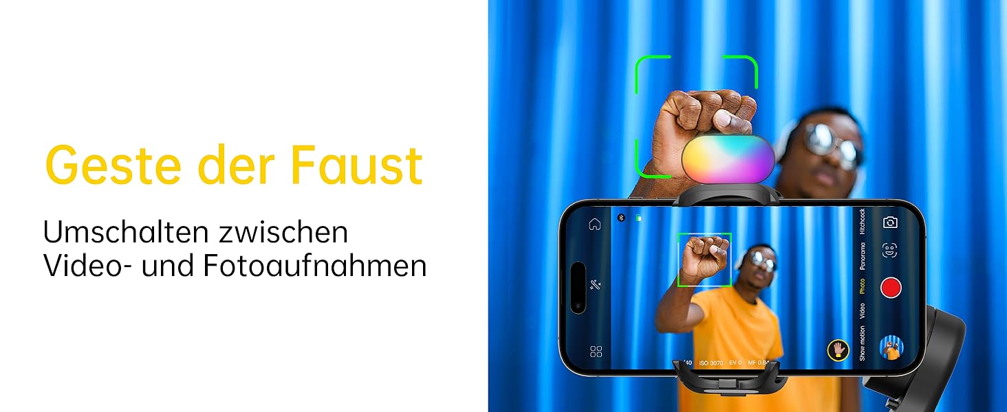 Гімбал AOCHUAN для смартфона з 3 осями стабілізації, RGB-підсвічуванням, трекінгом обличчя та регульованим кільцем фокусування. Підходить для iPhone/Android. Ідеальний для зйомки Vlog та створення контенту.