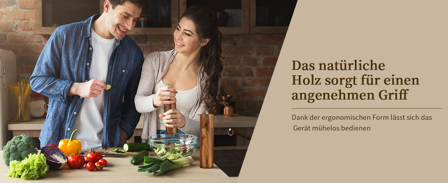 Набір з 2 дерев'яних мельниць для солі та перцю, ручні, 20 см, з регульованим керамічним жорном, для солі та перцю, у подарунковій коробці