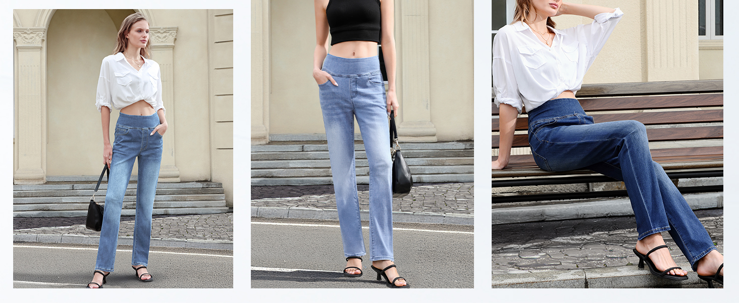 Жіночі джинси Pull On Straight, висока талія, еластичний денім, 4 кишені, темно-синій колір, розмір 31