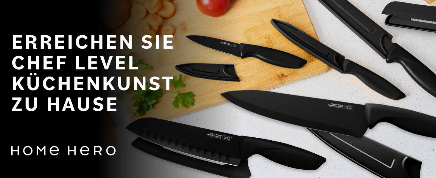 Home Hero Professional Stainless Steel Kitchen Knife Set - 11 Piece with Sheath - Black