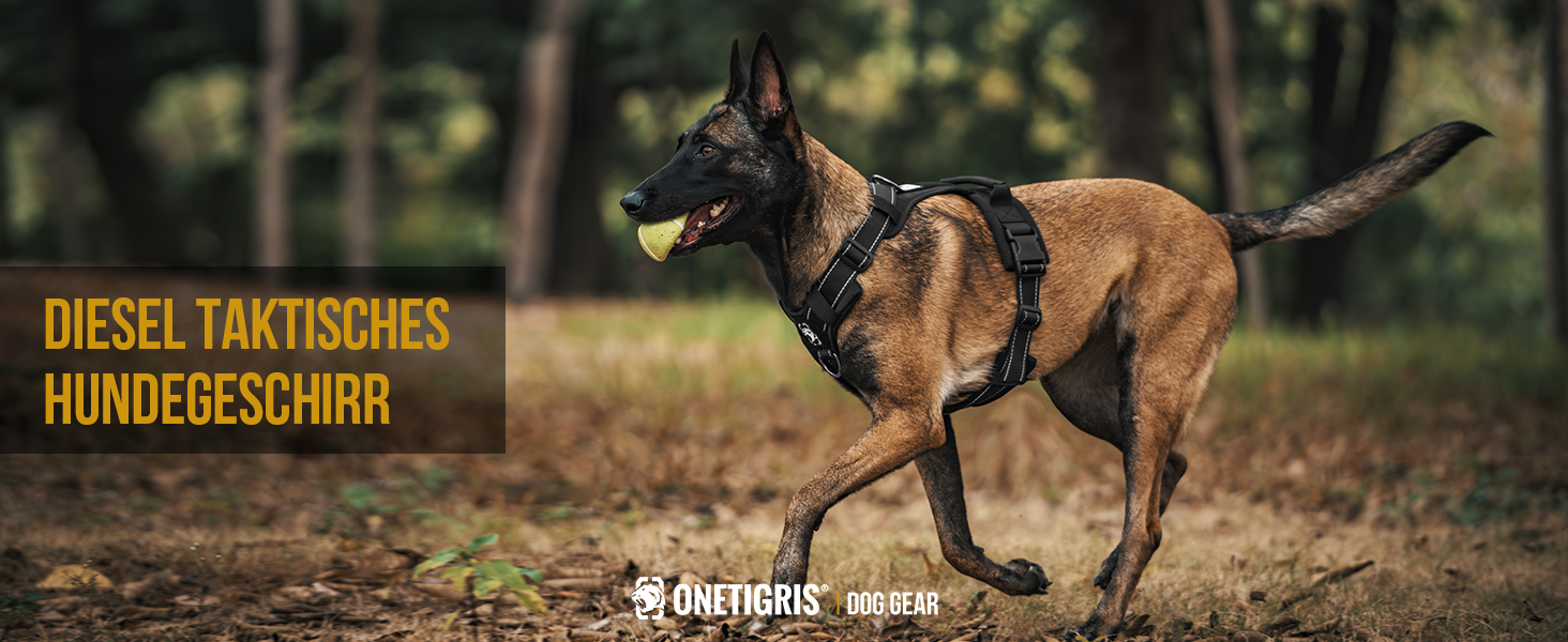 Шлейка для собак OneTigris Diesel, тактична, регульована, м'яка, для середніх та великих собак, з світловідбиваючими елементами, з ручкою, 3D-кільця (Чорний, L)