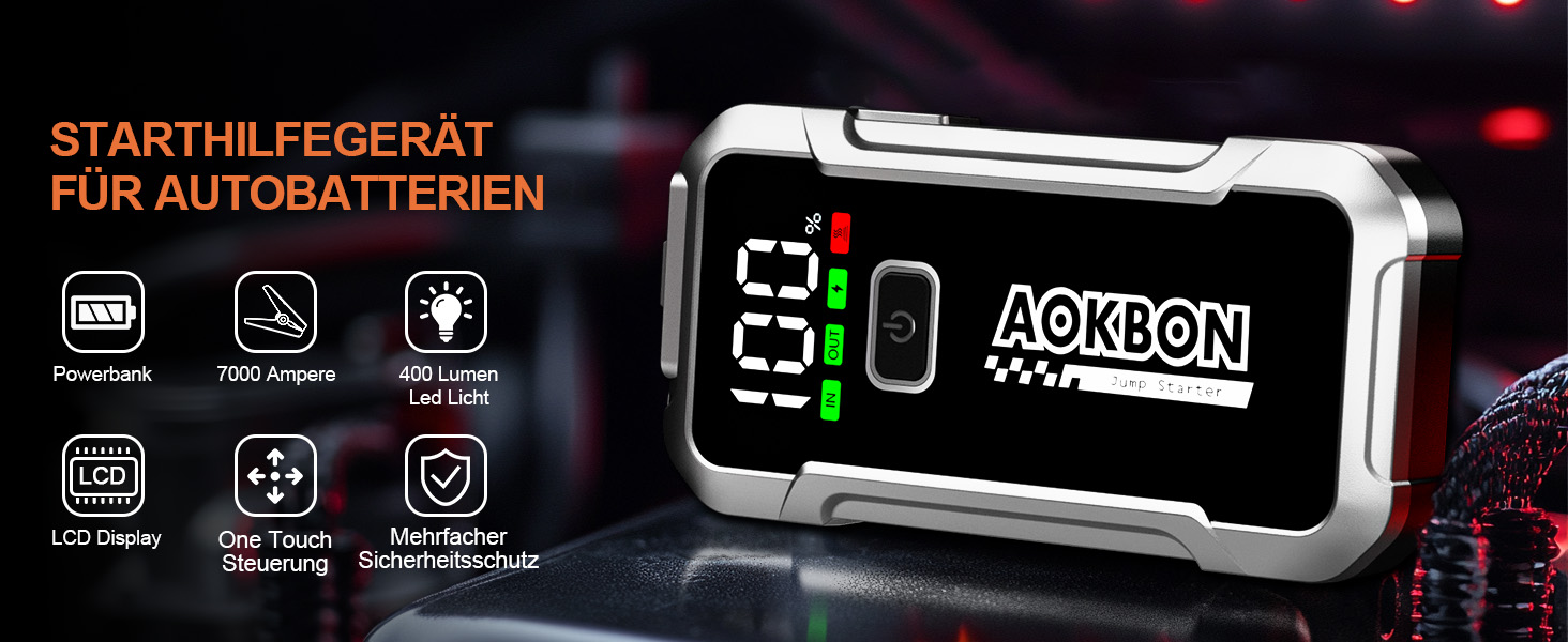 Powerbank для автомобіля Starthilfe 7000A 12V: Зарядний пристрій для авто з LED-ліхтариком, підходить для бензинових та дизельних двигунів до 10.0 л