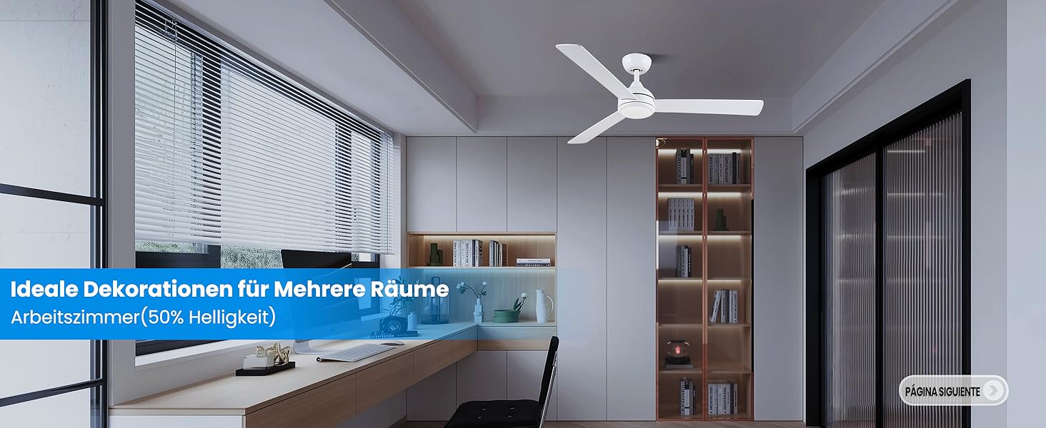 Стеляний вентилятор CJOY з підсвічуванням, 107 см, з пультом керування, тихий, DC, реверсивний, пам'ять 3CCT, диммування, 6 швидкостей, таймер для спальні (132 см, білий)