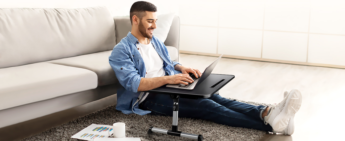 Стіл для ноутбука в ліжко, регульований, з ящиком, підставка для планшета, 60x34 см, чорний