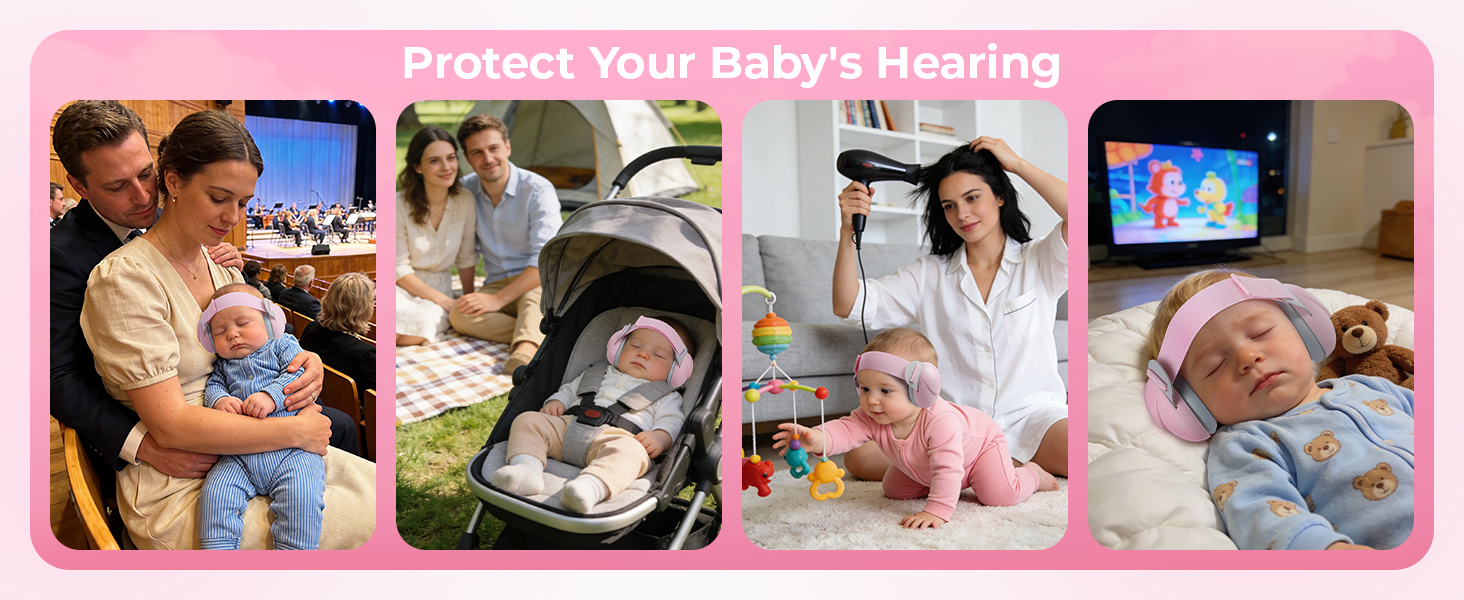 Дитячі навушники для захисту від шуму, регульовані, 0-48 місяців, сертифіковані CE та ANSI, 25 dB, для літаків, сну, рожеві