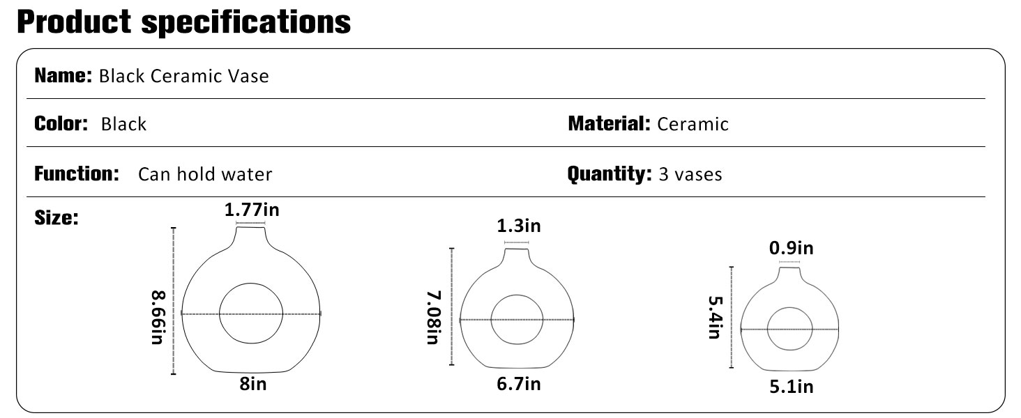 Набір ваз для квітів - 2 шт. з кераміки, білі, для декору будинку, сухоцвітів, Pampas grass, подарунок, малі та середні розміри (чорний)