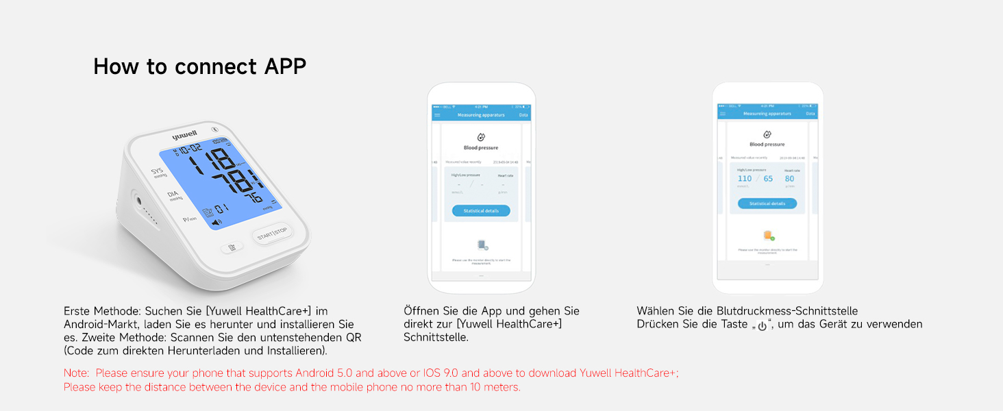 Тонометр Yuwell Intelligentes Oberarm Bluetooth YE650AR | Манжета 22-45 см, мовлення, дисплей з підсвіткою, акумулятор, додаток iOS & Android