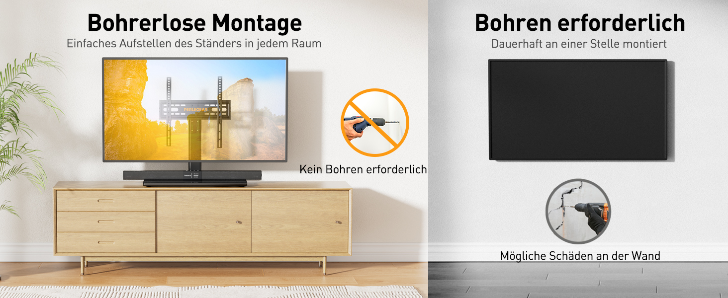 Підставка для телевізора Perlegear - універсальна, 32-60 дюймів, OLED, LCD, LED, VESA 400x400, до 40 кг, регульована висота