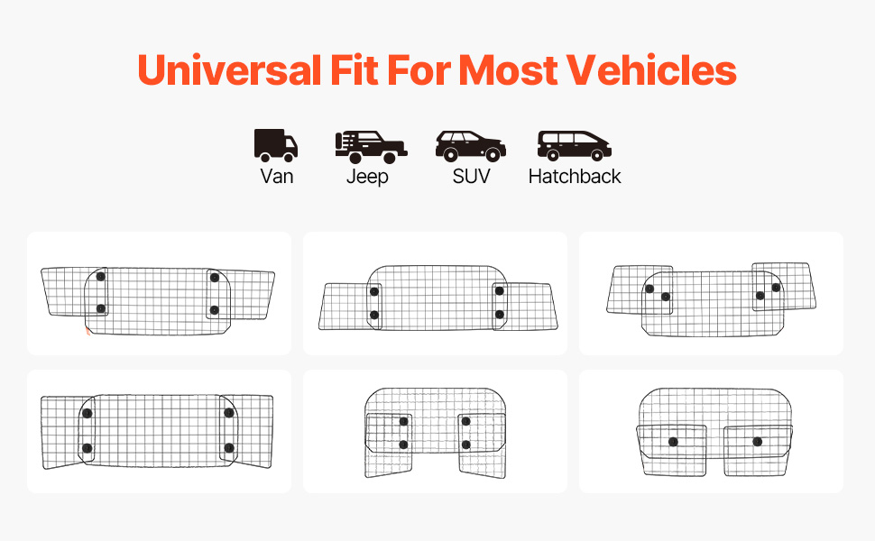 Автобар'єр для собак VEVOR - регульована перегородка, сітка (968x405 мм), захист для заднього сидіння, універсальна автобар'єр для SUV, пікапів (не складається, 87-146 см*42 см)