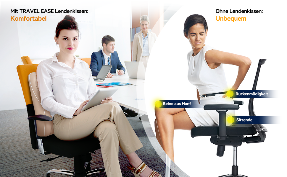 Подушка для спини Ergonomisches RückenKissen Travel Ease з Memory Foam, для офісного та комп'ютерного крісла, з антистатичним, приємним до шкіри чохлом, для зручної постави